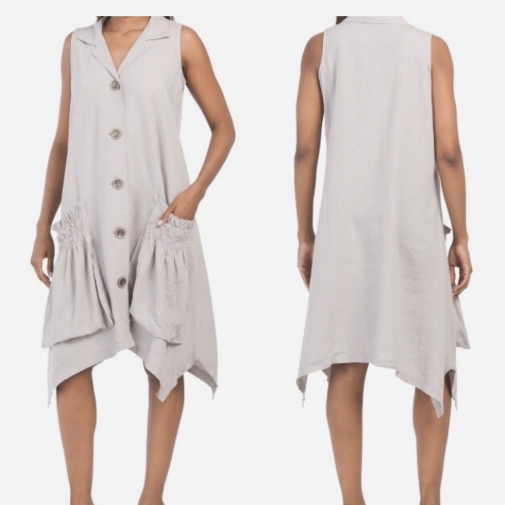 Forcynthia Sleeveless Button Front Sharkbite Hem Dress Women M Gray